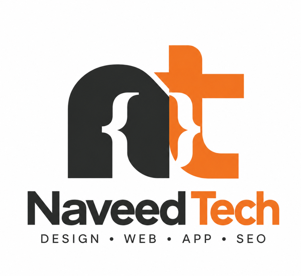 Naveed Tech final orange and charcoal logo